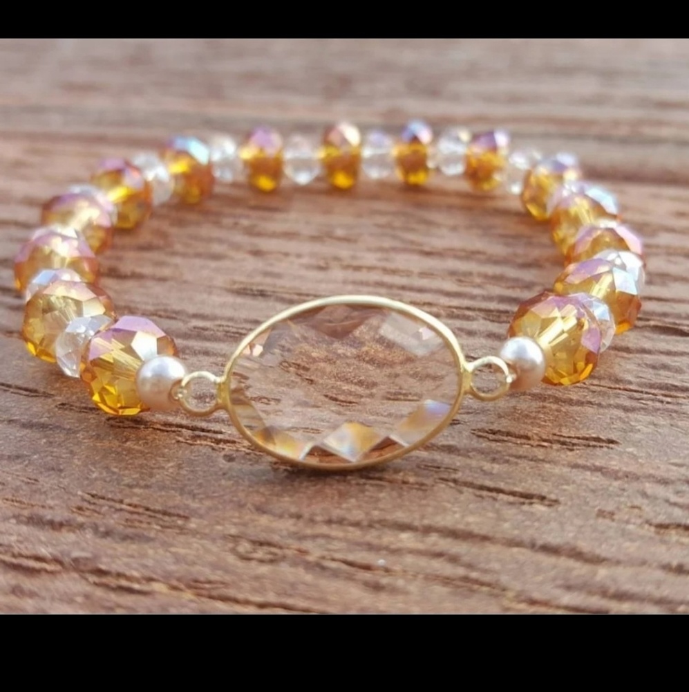 Light Champagne and Clear CZ  Beads